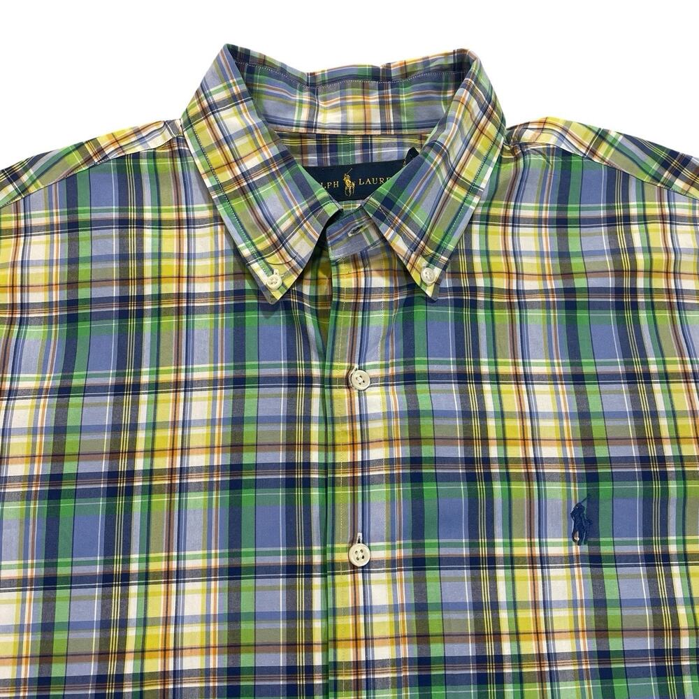 Ralph Lauren Button Down Shirt Men's XL Colorful Plaid All Cotton Long Sleeved